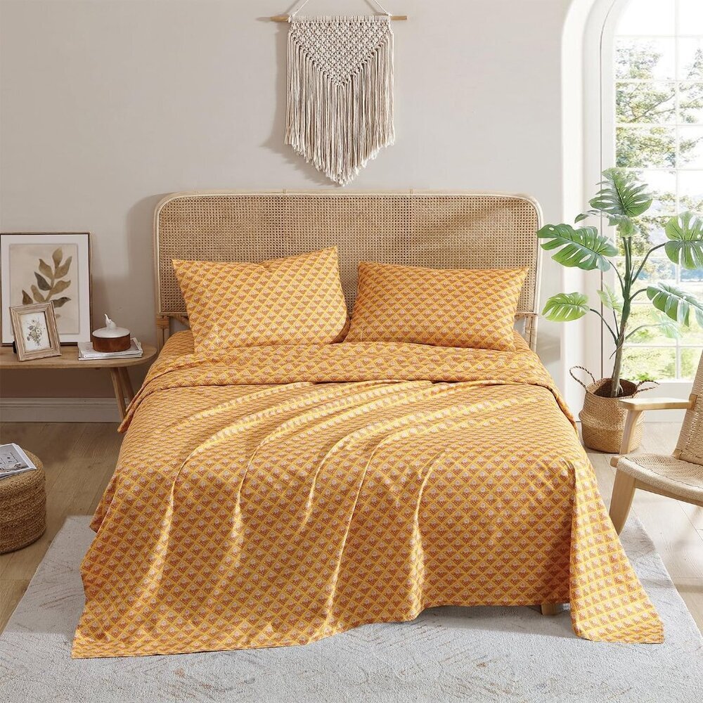 🆕King Cream Bed Sheet Medium Weight Matching Pillowcases Soft & Wrinkle Bed Set